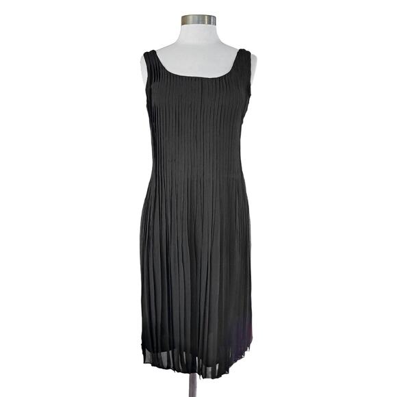 BURBERRY BRIT Black Cece Pleated Georgette Silk Linen Knit Midi Dress Size 4 - Picture 2 of 13